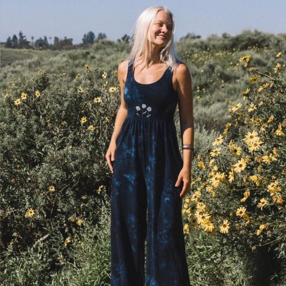 Purusha People Blue Tie Dye Pansy Origin Jumpsuit